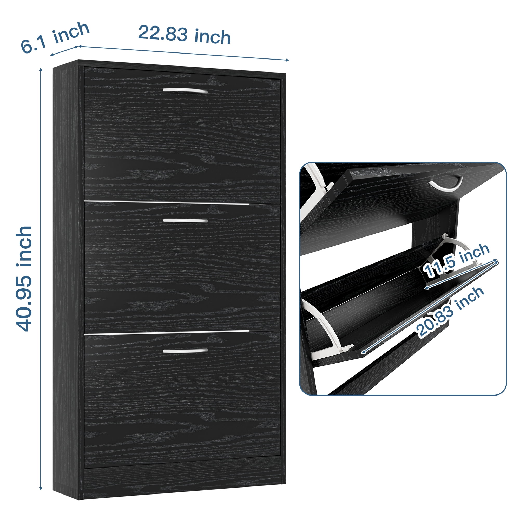 Kadyn Modern Shoe Cabinet, 3-Tier Shoe Storage Cabinet with Flip Doors, Entryway Shoe Organizer Rack for Entryway, Hallway, and Corridor, Black
