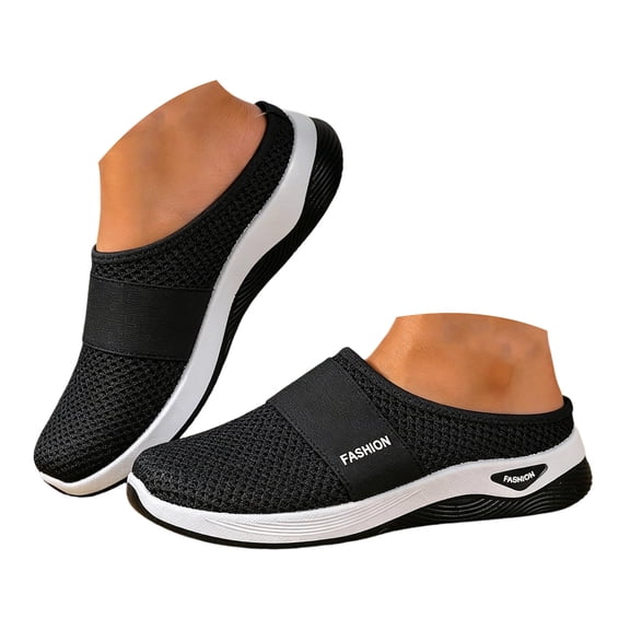 Rokment Women's Orthopedic Arch Support Clogs Walking Backless Sandals for Plantar Fasciitis Comfortable Breathable Mesh Tennis Non Slip Nursing Work Shoes Black Size 6