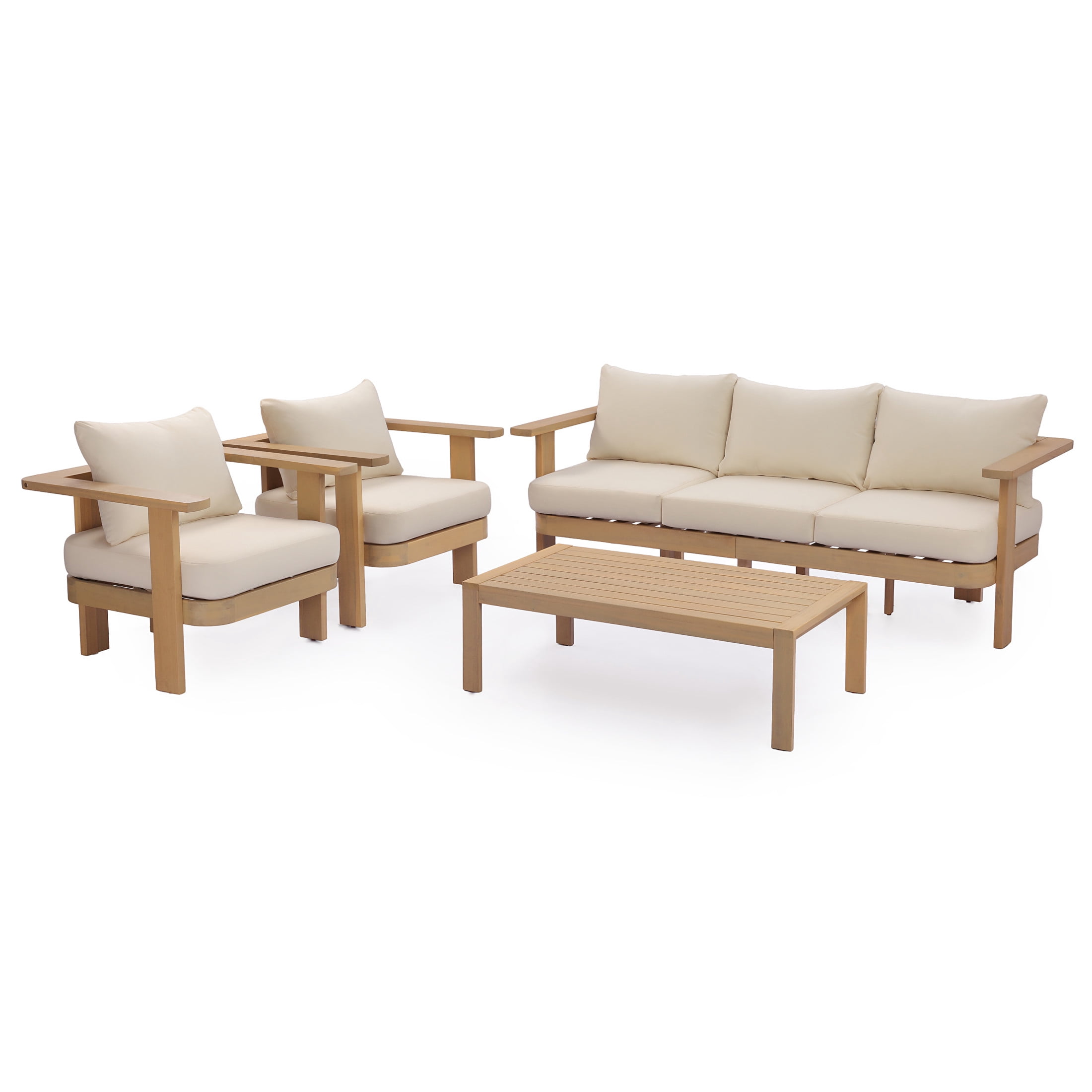 Christopher Knight Home 4-Piece Patio Conversation Set with Cushions, Coffee Table, Light Teak + Cream