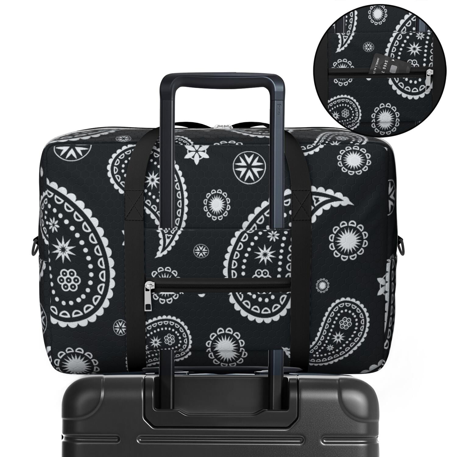 For Spirit Airlines Personal Item Bag 18x14x8 Inch, Floral Paisely Weekender Travel Bag, Foldable Travel Duffel Bag Underseat Carry on Bag with Luggage Sleeve for Women and Men 30L