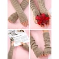 thumbnail image 4 of 5 pares de guantes de punto sin dedos para mujer, manoplas largas tejidas con agujero para el pulgar Rojo Verde, 4 of 6