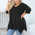 thumbnail image 5 of Fartey Plus Size Women Tunic Tops Slim Fit 3/4 Sleeve Shirts Soft Casual Summer Solid Color Crewneck Tshirts Loose Flowy Side Split Hem Blouses Black 2XL, 5 of 8