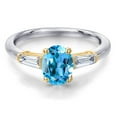 thumbnail image 3 of Gem Stone King 10K Two Tone Gold Swiss Blue Topaz and Lab Grown Diamond Engagement Ring for Women | 1.80 Cttw | Oval 8X6MM | Gemstone November Birthstone | Size 5, 3 of 6