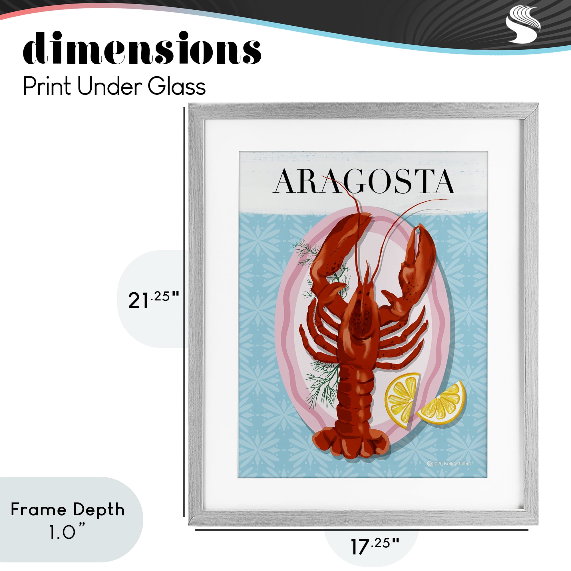 Stupell Industries Aragosta Lobster Dish Gray Framed Print Under Glass, design by Kelley Talent