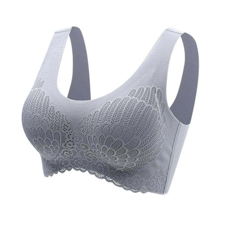 WTXUE Bras for Womens | T-Shirt Bra Push-Up Wirefree Womens Underwear Gathering Sleep Bra Latex Underwear Seamless Back Heart Bar | 1 X Womens Bra Gray 3XL