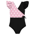 thumbnail image 4 of Xdegoge Girls One Piece Swimsuits V Neck Ruffle Sleeve Full Coverage Bathing Suits Stretchy Fabric Polka Dot Pattern Side Knot Flattering Modest Summer Beachwear, 4 of 8