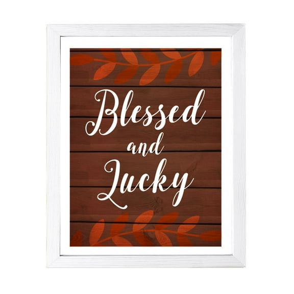 Designs ByLITA Blessed And Lucky, 11 x 14 White Framed Wall Art Print | Religious Church & Home Decor