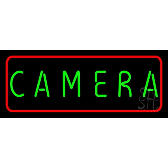 Green Camera Block LED Neon Sign 10 x 24 - inches, Clear Edge Cut Acrylic Backing, with Dimmer - Bright and Premium built indoor LED Neon Sign for Computer & Electronics store decor.