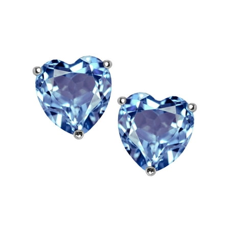 Star K 7mm Heart Simulated Aquamarine Earrings Studs In Sterling Star K 7mm Heart Simulated Aquamarine Earrings Studs In Sterling Silver