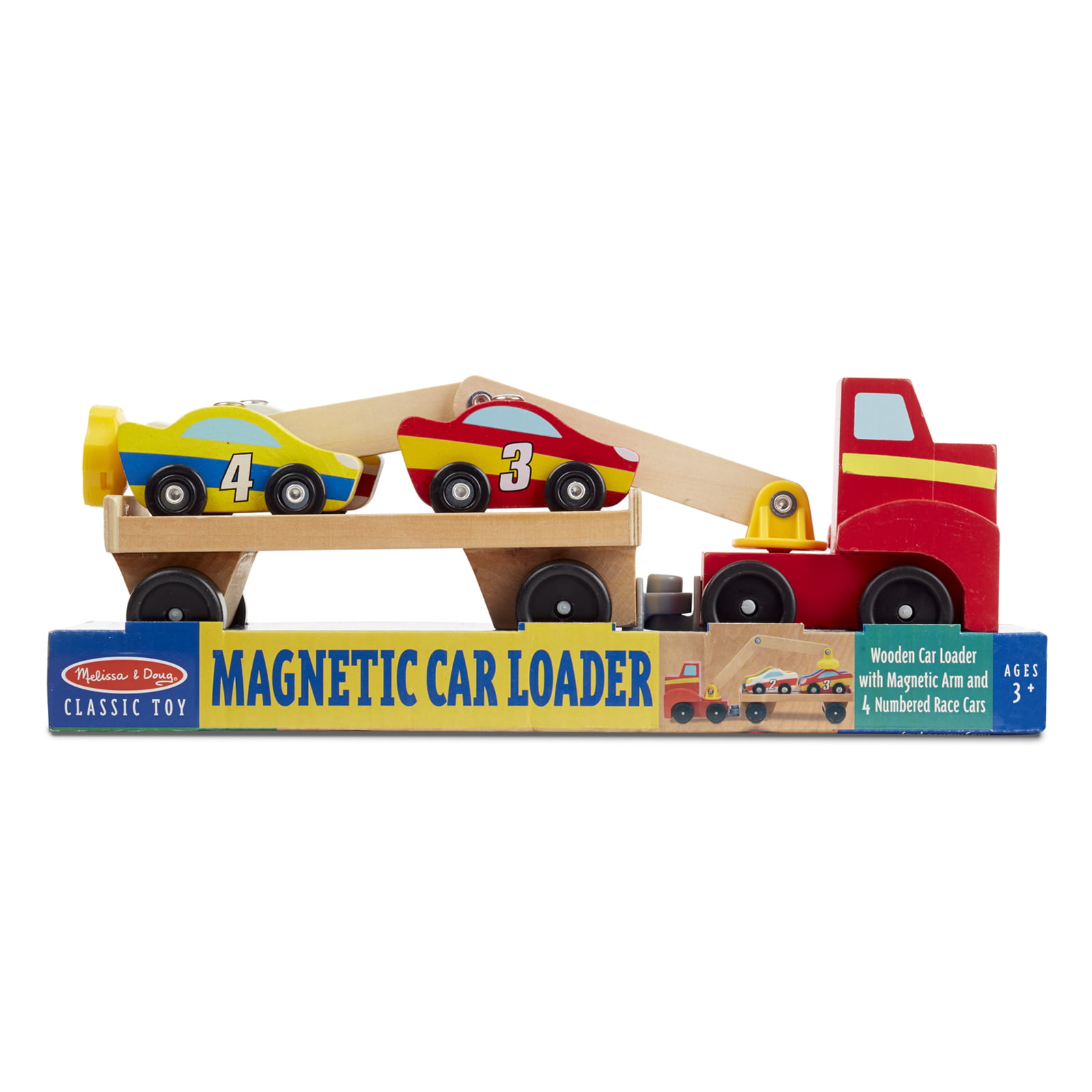 Melissa & Doug Magnetic Car Loader Wooden Toy Set with 4 Cars and 1 Semi-Trailer Truck