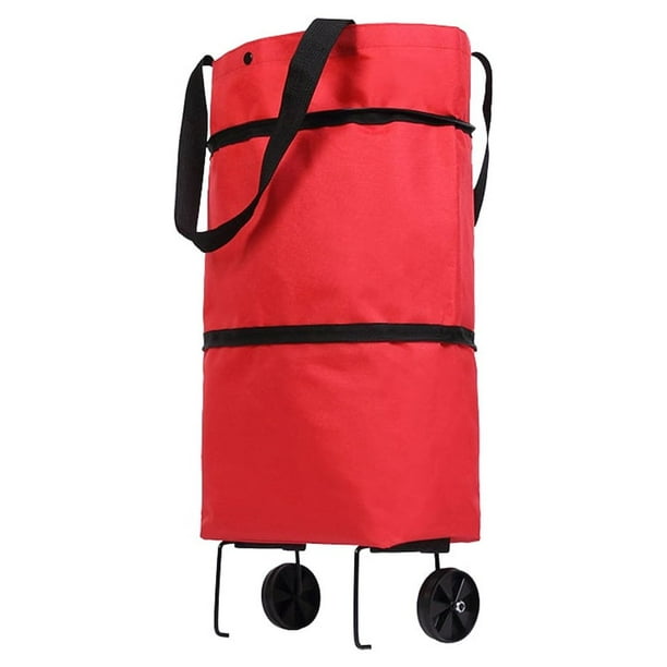 Matsuzay Bolsa plegable de tela para carrito de compras, portátil y versátil, de gran capacidad, fuerte y duradera Almacenamiento y organización del hogar rojo
