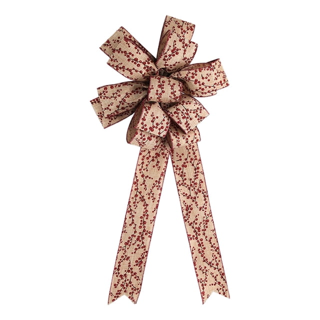 Home Wall Decor Christmas Tree Topper Wreath Bow (Multi-Headed Berry Ribbon) – Handmade Green Bow with Red-Green Glitter for Xmas Tree – 1X Berry Bow Celebration of Life Decorations Deals