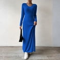 thumbnail image 5 of Knitted Maxi Dress Women Elegant Party Autumn Winter O Neck Long Sleeves Sexy Slim Long Dresses Casual Holiday Street Dress Elegant Party Dresses 2025 Royal Blue S, 5 of 5