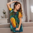 thumbnail image 3 of Honeii Mango In The Rain Print Women's Loose Short Sleeve Nightgown, Soft Cotton Sleepwear, Comfy Loose Fit Pajama Dress for Sleep and Lounge, 3 of 6