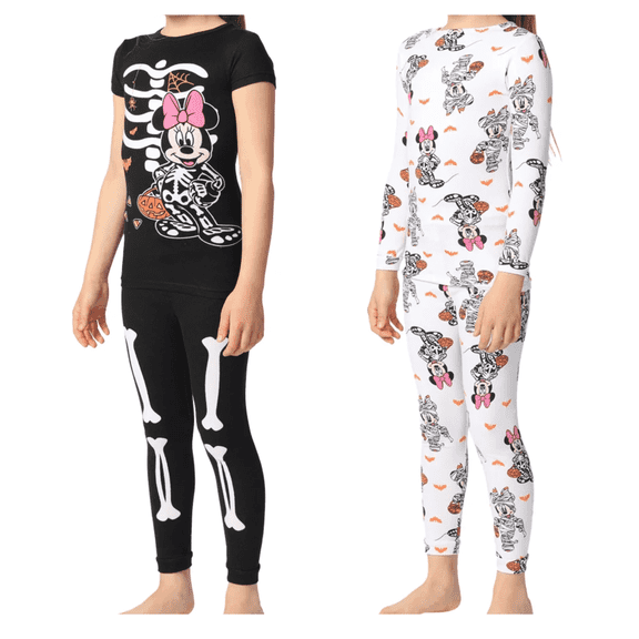 Disney Minnie Mouse Girls’ Glow in the Dark Halloween 4-Piece Pajama Set, Size 3T