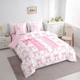 thumbnail image 3 of jejeloiu Letter H Monogrammed 7 Pieces Bedding Comforter Set,Cartoon Bow Tie Full Bedding Set,Pink Bowtie Ribbon Fitted Sheet Flat Sheet For Girls,Microfiber Room Decorative Reversible, 3 of 8
