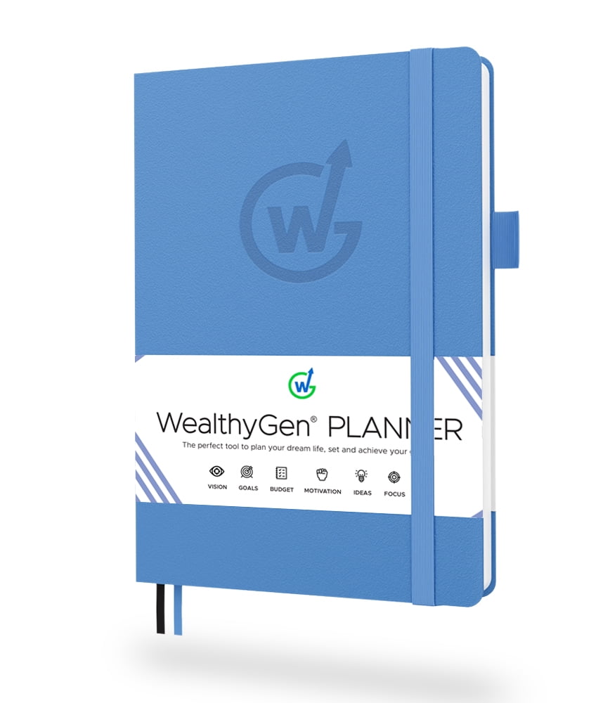 WealthyGen Planner - The Perfect Tool To Plan Your Dream Life, Budget, Set and Achieve Your Goals - Undated, Start Anytime, Weekly and Monthly Planner, Lasts 1 Year - Blue