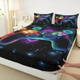 thumbnail image 3 of Game Consoles Bed Sheets Twin Gamer Gifts,Gaming Fitted Sheet Space Glow Geometry Sheets Red Green Blue Teal,Gamer Decor Bedroom (No Top Sheet), 3 of 5