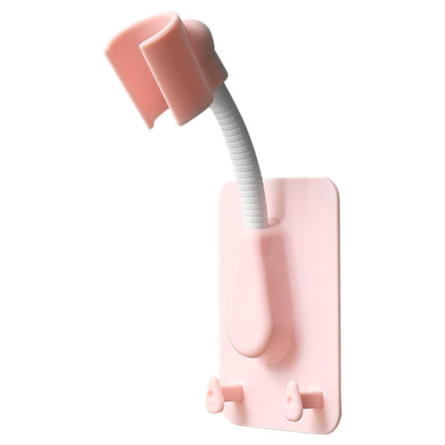 Self-Adhesive Shower Head Bracket Adjustable Handheld Showerhead Holder Wall Mount 2 Hooks Stand, Pink