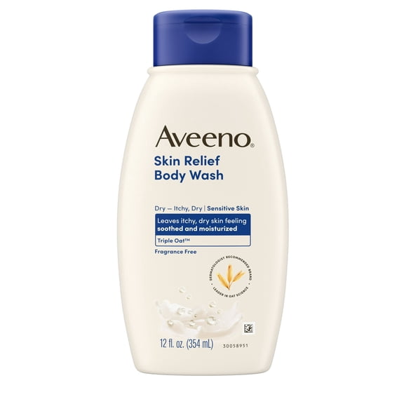 Aveeno Skin Relief Body Wash Fragrance-Free, Soothes Itchy Dry Skin. 12 oz