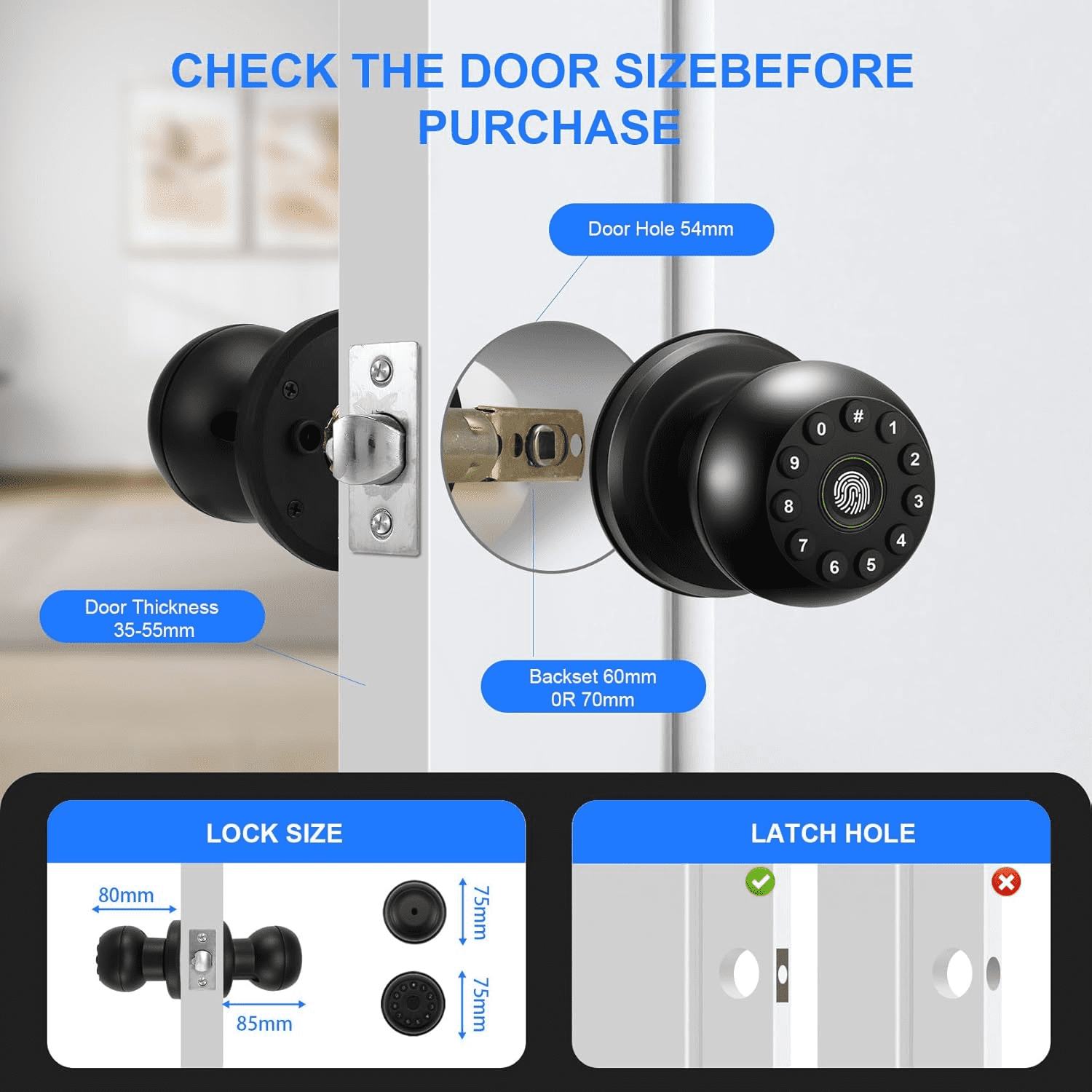Smart Door Lock,4-in-1 with Keypad Bluetooth Control, Biometric Door knobs with App Control, Biometric Door Lock for Bedroom Home Office Apartment