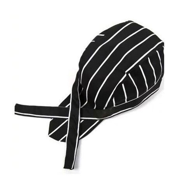 Sonducket Mujer Hombre Chefs Sombreros con correa ajustable Transpirable Headwrap Cook Cooker Work Catering Caps Cocina Cafe Black White Stripe Type3 NO3