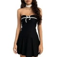 thumbnail image 1 of Gupgi Robe Tube Sans Bretelles avec Nœud pour Femmes, Noire, Épaules Dénudées, Dos Nu, Ajustée, Plissée, Mini Robe, 1 of 8