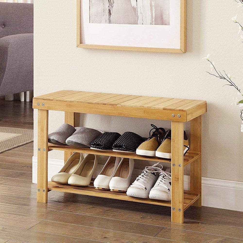 Banco de zapatos de entrada Zimtown de madera de bambú de