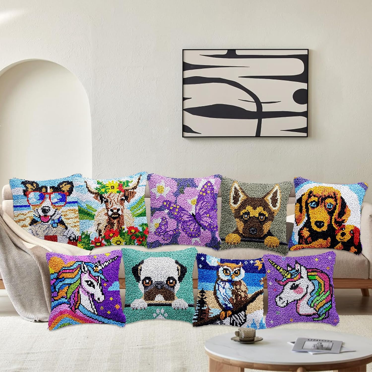 ShowNiceArt Unicorn Princess | Latch Hook Kits for Adults, Beginners DIY Throw Pillow Kit Pillowcase Hook 17x17 inch
