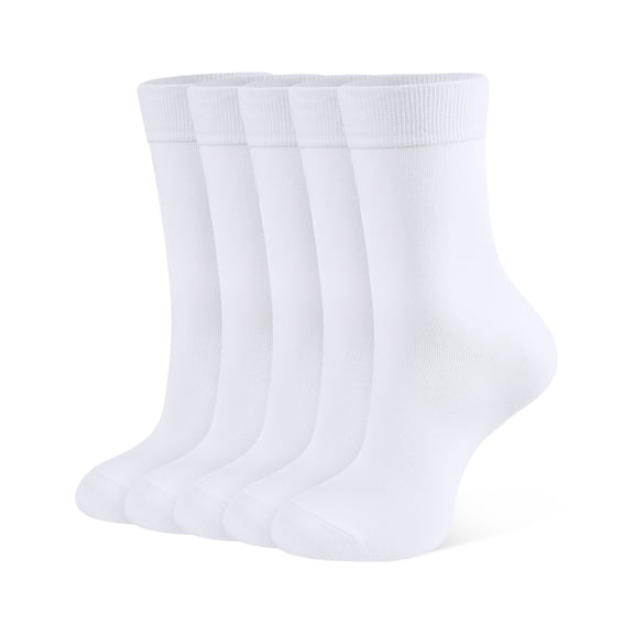 CLOSEMATE Womens Thin Crew Socks Soft Combed Cotton Comfortable Casual Everyday Wear Socks 5 Pairs(5White, Size M)