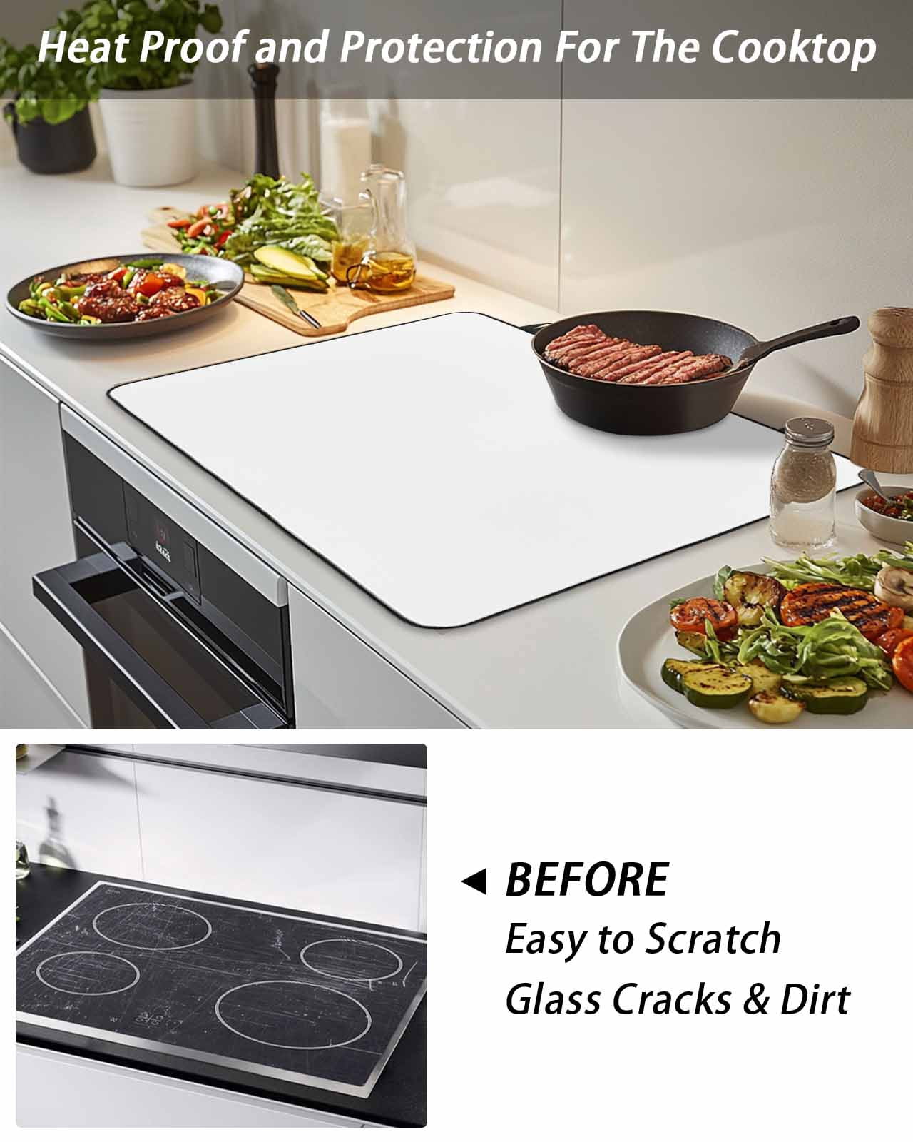 Stove Top Covers for Electric Stove, White Glass Stovetop Cover Protector, Modern Simple White Backdrop Induction Cooktop Protector Oven Mat for Kitchen Countertop 28.5"x20.5"