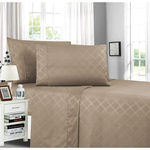 Plaid Embossed Collection 4Piece Bed Sheet & Pillowcase Set