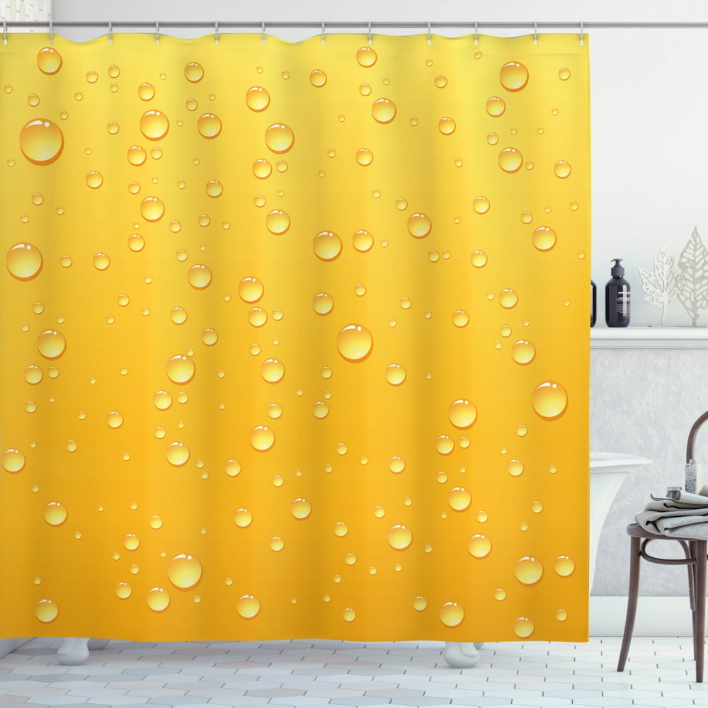 Yellow Shower Curtain, Yellow Ombre Background Like Beer in a Glass with Water Drops Graphic