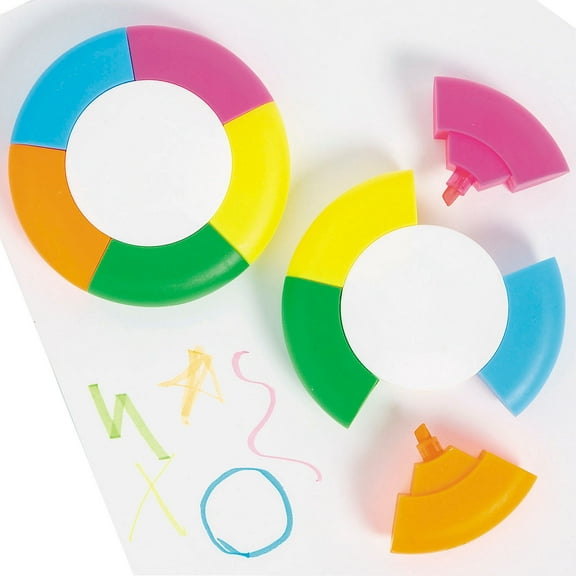 3 1/2" diam. 5-Color Round-Shaped Highlighter Sets - 12 Pieces