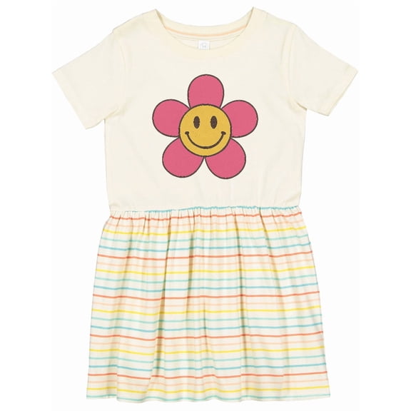 Inktastic Smiley Face Flower Cute Pink and Yellow Girls Toddler Dress