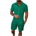 thumbnail image 3 of VBTAPA Mens 2 Piece Summer Beach Outfits Short Sleeve Button Down Shirt and Shorts Set Soft Textured Lounge Sets with Pockets Sales of The Day Green L, 3 of 8