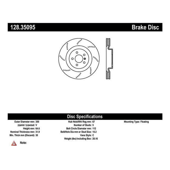Centric Parts Disc Brake Rotor P/N:128.35095 Fits select: 2007-2008,2012-2013 MERCEDES-BENZ S