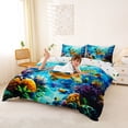 thumbnail image 3 of jejeloiu Cute Cartoon Turtle Bedding,Underwater Coral Print Duvet Cover Full For Boys,Blue Multicolor,Polkadot Reversible,3pcs,1 Duvet Cover and 2 Pillowcases, 3 of 6