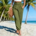 thumbnail image 4 of FRSASU Women Cotton Linen Baggy Palazzo Pants Elastic Waist Beach Yoga Lounge Ankle Pants with Pockets Army Green, 4 of 6