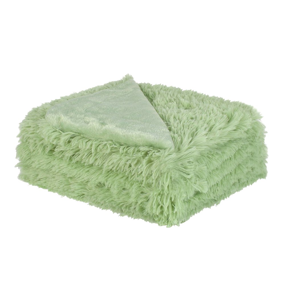 Unique Bargains Shaggy Faux Fur Soft Fiber Throw Blanket Light Green 79