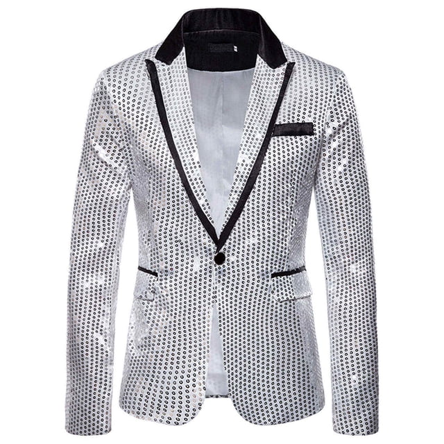Charm Men's Casual one Men Suits Regular Fit 3 Piece Button Fit Suit Coat Suits for Men Fashion Jacket Sequin Party Top