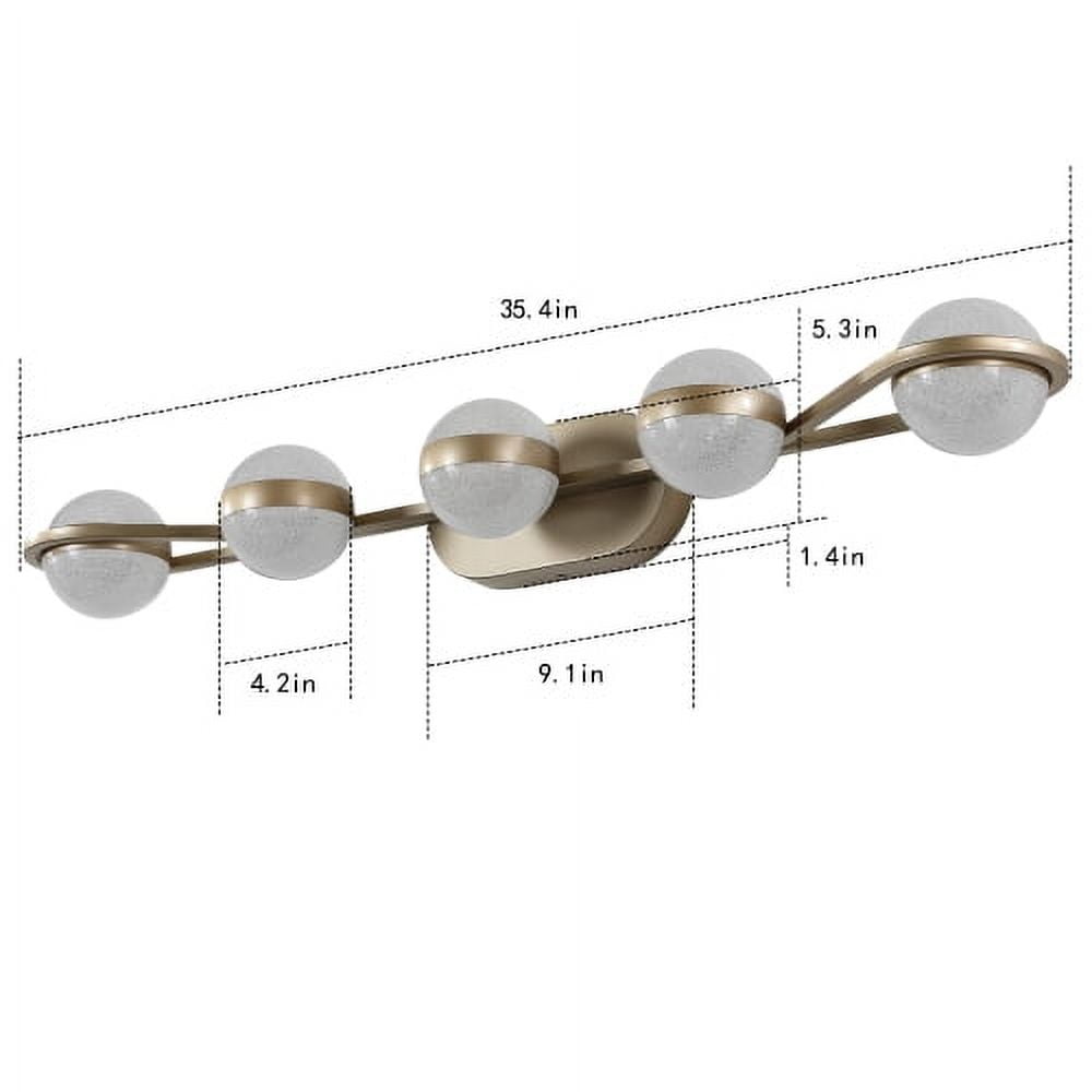 ACE-LIGHTS,5-Light Modern Minimalist Golden Bathroom Vanity Light With Acrylic Shades,Bathroom Mirror Lamp for Bathroom,Dressing Room,Bedroom,Living Room,Office,Restaurant,Bars(Brushed Gold)