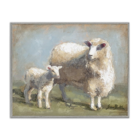 Stupell Industries Rustic Lodge Sheep & Lamb Family Farm Gray Framed Giclee Art, 20 x 16, by Sara Baker