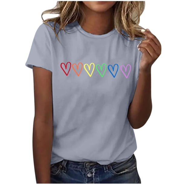 Blusas de Manga Corta para las Mujeres Divertida Impresión Cuello Redondo Camiseta Vintage, Blusas de Primavera para las Mujeres