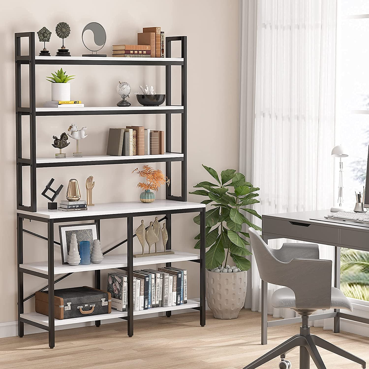 Tribesigns Bookshelf Storage Rack Standing Shelf 4-Tier Industrial Triangle Stable Bookcase with Iron Tube Frame for Home Living Room 