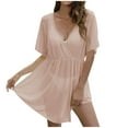thumbnail image 2 of Swimwear Cover Up for Women Under $10 Casual V-neck Irregular Waist Cinched Beach Cover Shirt, 2 of 5
