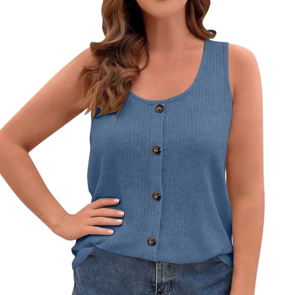 Women Plus Size Ribbed Cami Tops Sleeveless Button Front Tunic Tops Loose Lightweight Summer Undershirts, XL-5XL
