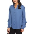 thumbnail image 1 of Camisa abotonada 1.STATE para mujer con volantes Azul Mediana, 1 of 1