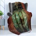 thumbnail image 4 of Rustic Soft Flannel Fleece Blanket, Rusty Old Door of Red Brick Wall House Dirty Doorway Front Exist Retro Textured Art Photo, Cozy Plush for Indoor and Outdoor Use, 50" x 60", Green, by Ambesonne, 4 of 5