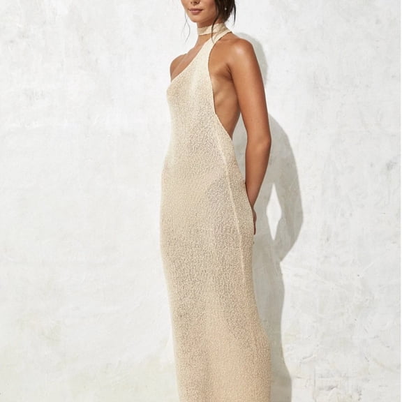 LYMAYTER S-L Women Halter Dresses Fashion Sleeveless Open Back Maxi Dress Cocktail Prom Formal Dresses
